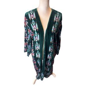 Akemi + Kin Anthropologie Womens Titania Velvet Kimono Wrap Shawl Top One Size